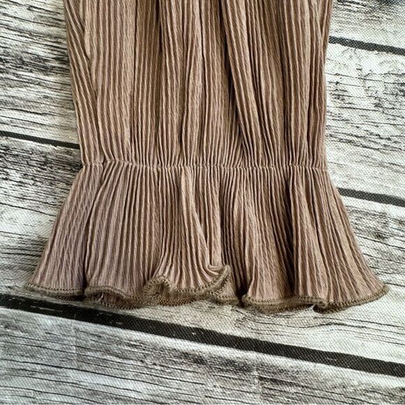 Pull & Bear Women's Accordion Pleat Blouse XL Extra Large Tan Beige Light Brown - Picture 8 of 15